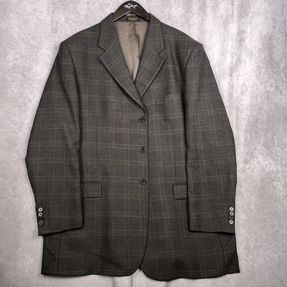 Manzini Uomo Brown Plaid Super 120 Wool Sport Coat Made In Italy Blazer